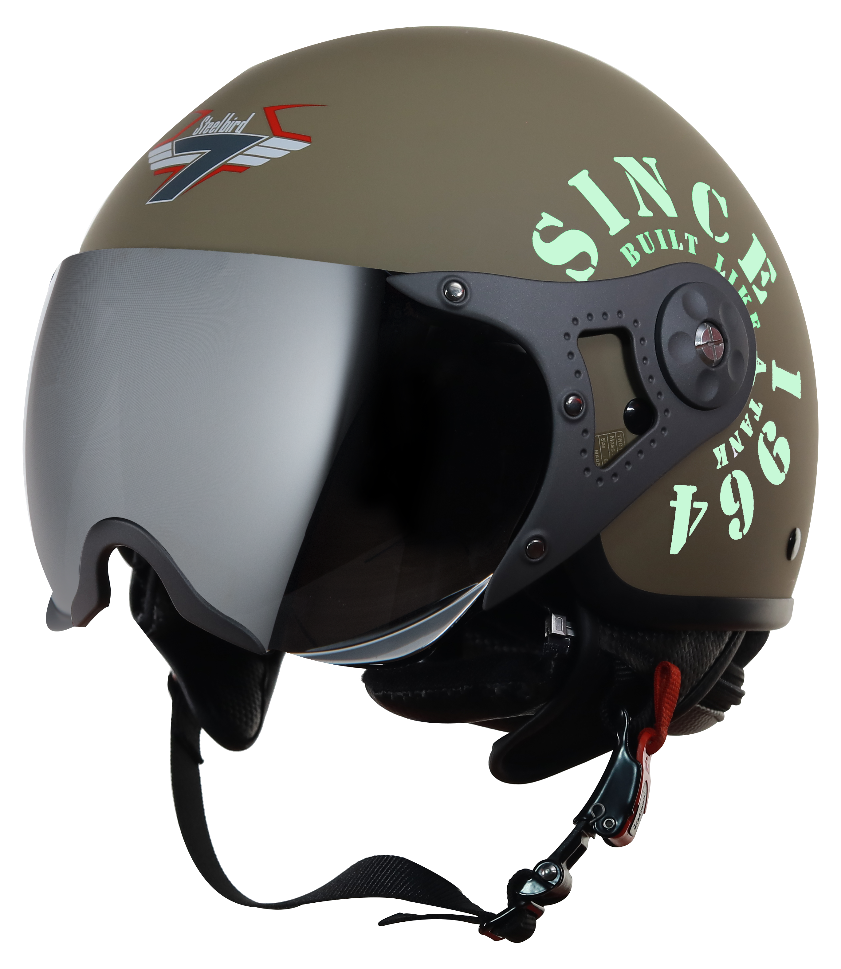 Steelbird SB-27 7Wings Tank Open Face Graphic Helmet (Matt Desert Storm Military Green With Chrome Silver Visor)